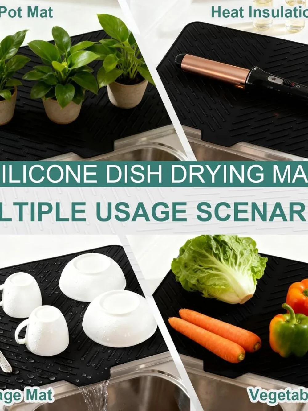 Silicone Dish Drying Mat with Built-In Drain Spout – Heat-Resistant Non-Slip